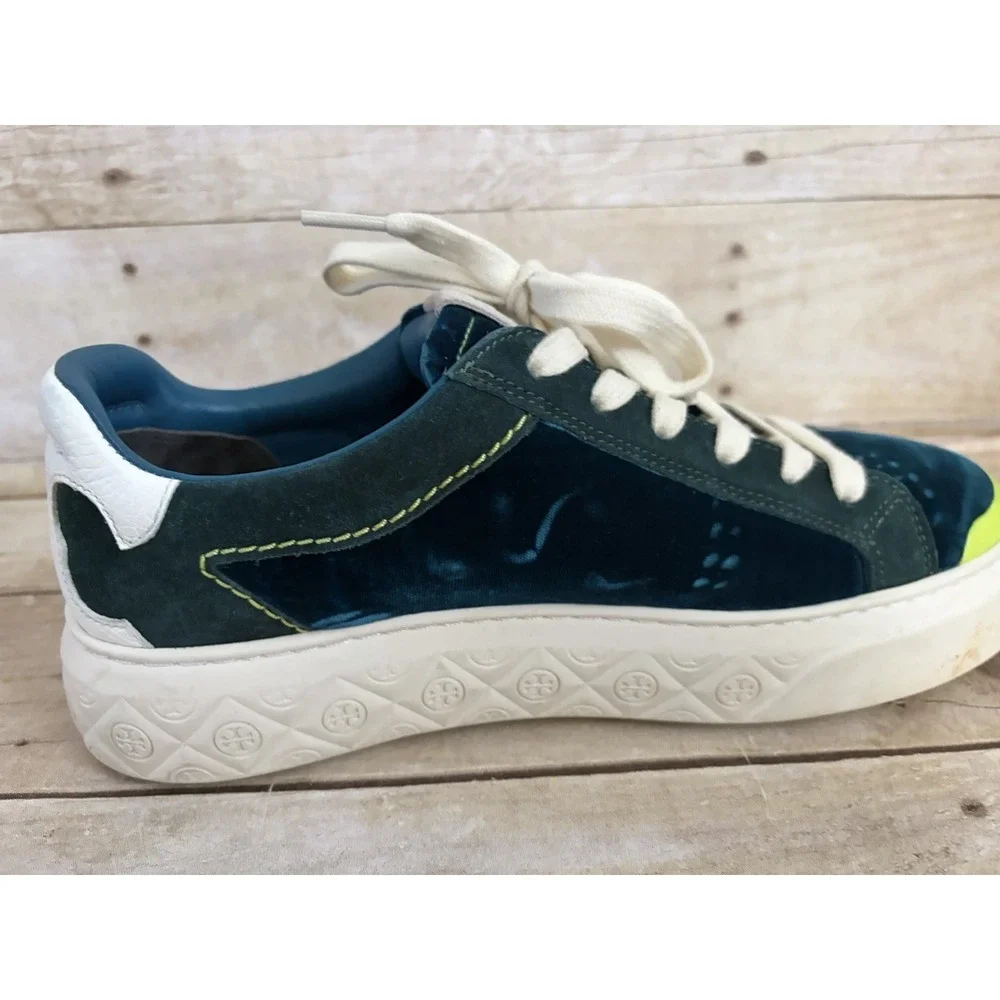 TORY BURCH Ladybug Teal Velvet Low-Top Women's Sneakers Size 9.5